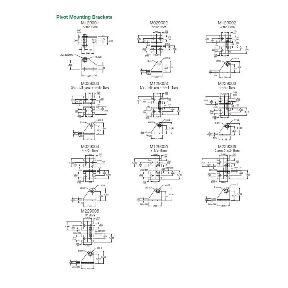 M129003 NUMATICS/AVENTICS ROUND LINE CYLINDER PART<BR>M SERIES PIVOT MNT BRAVKET W/PIVOT PIN 3/4", 7/8" & 1/16" BORE